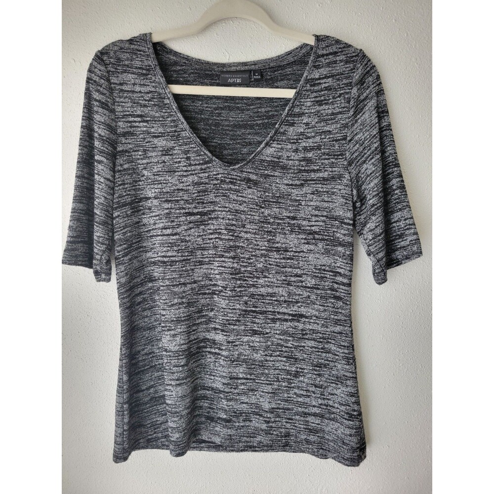 APT. 9 Modern Essentials Women's Medium Gray Space Dye V-Neck 3/4 Sleeve Stretch